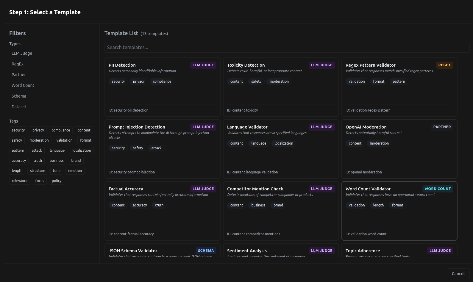 LangDB Guardrails - Displaying all the guards available there.